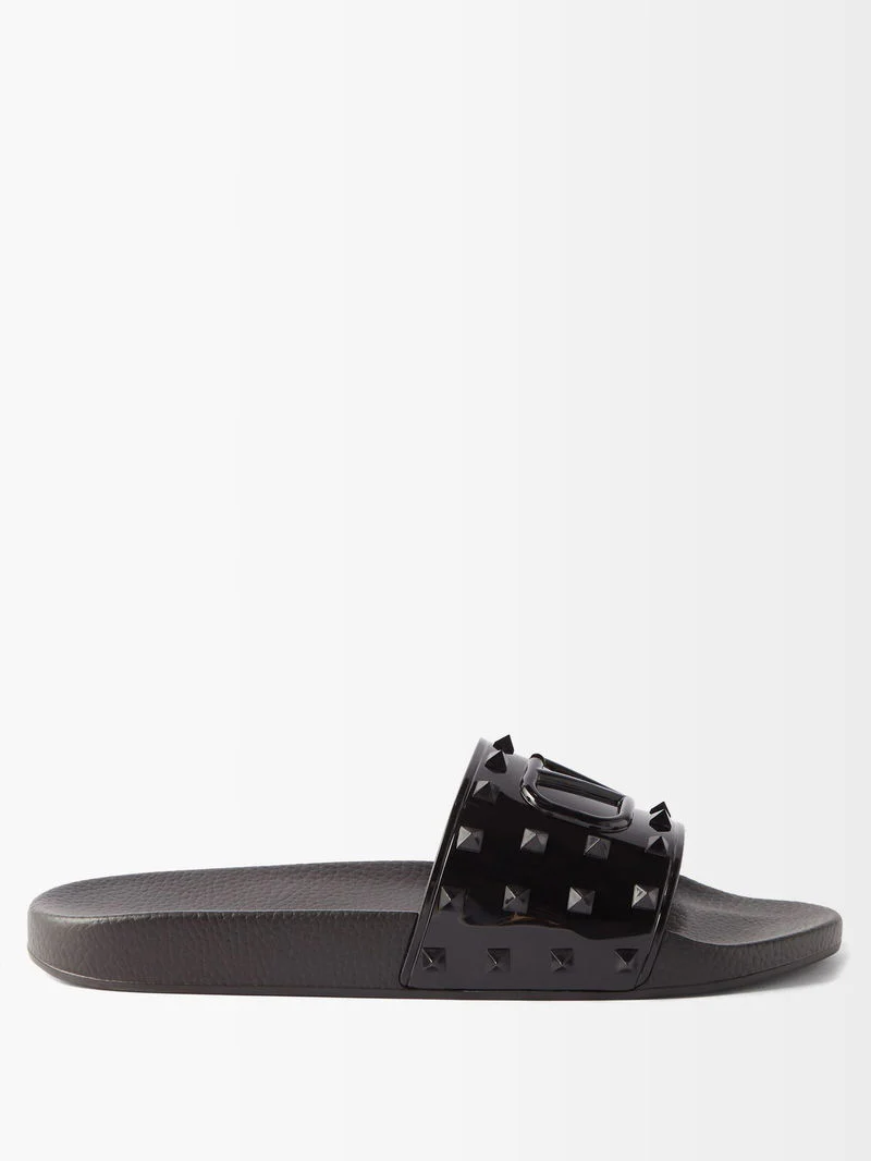 Valentino Rockstud Sliders In Black - Image 5
